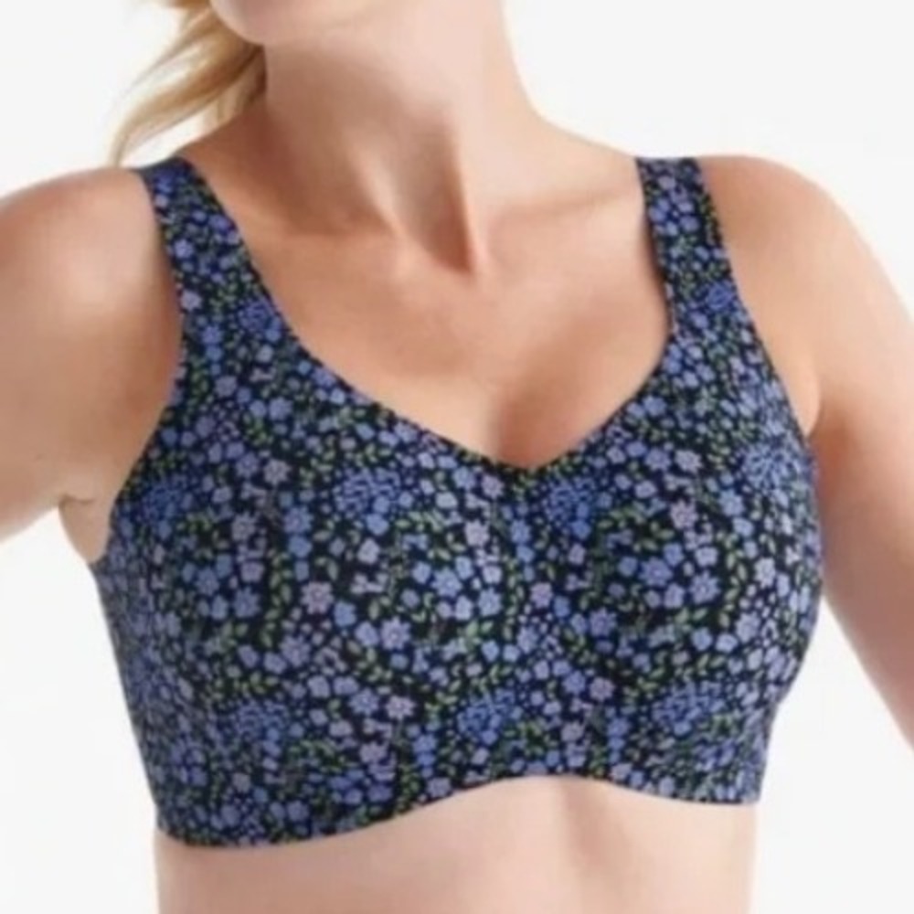 Knix Women's 7 Black Blue Floral Print Wireless Bra Comfortable Support Casual‎